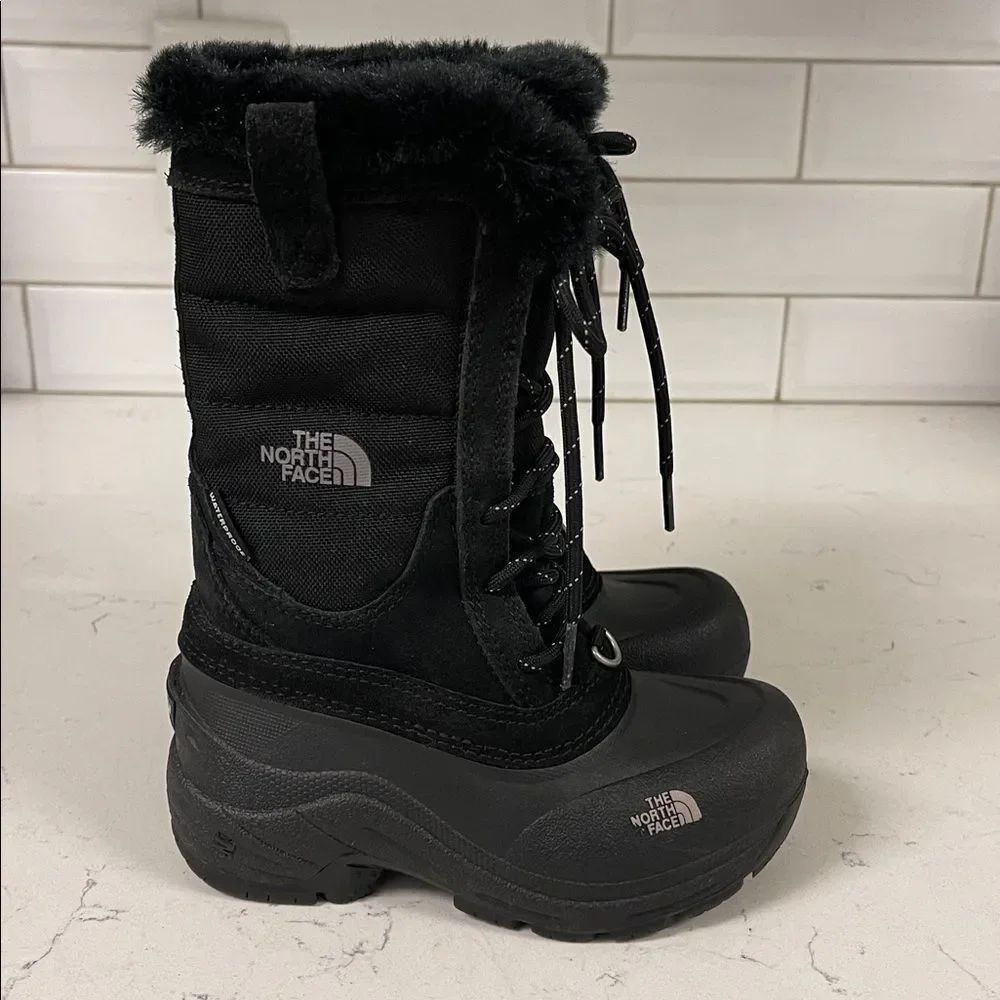 The North Face Kids' Shellista Lace Waterproof Black Fur-Lined Boots Size 11